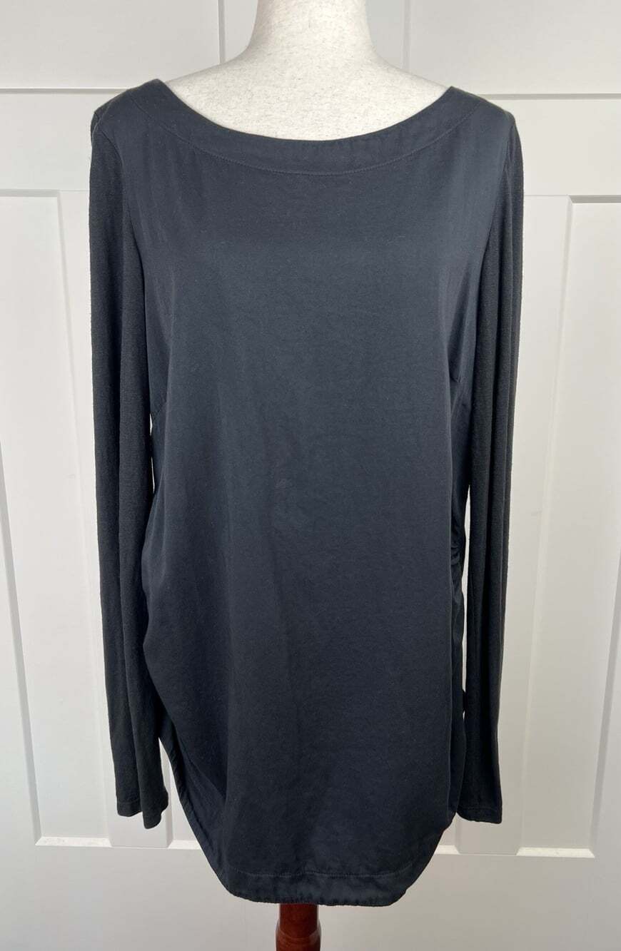 Prairie Underground XL Black Organic Cotton Tunic Top Ruched Made USA Lagenlook